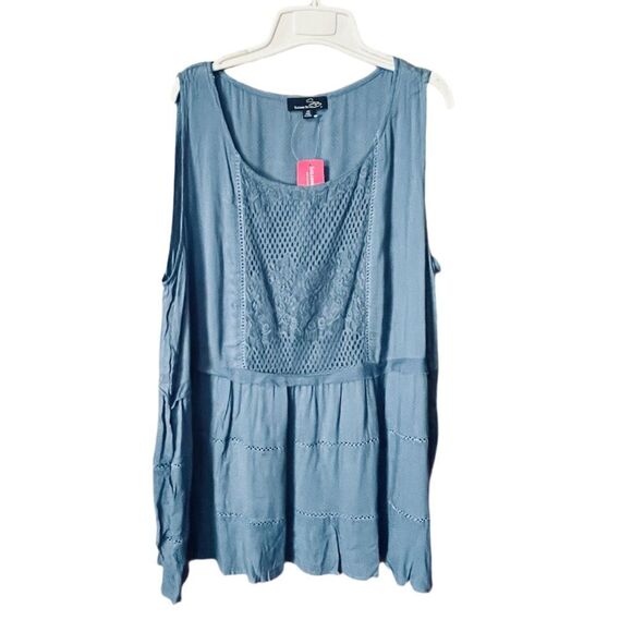 NWT Suzanne Betro size 3X chambray tiered tunic crocheted tank top. - Picture 1 of 6